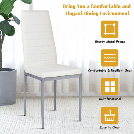 Set of 4 Chairs with High Backrest for Dining Room/Restaurant-White