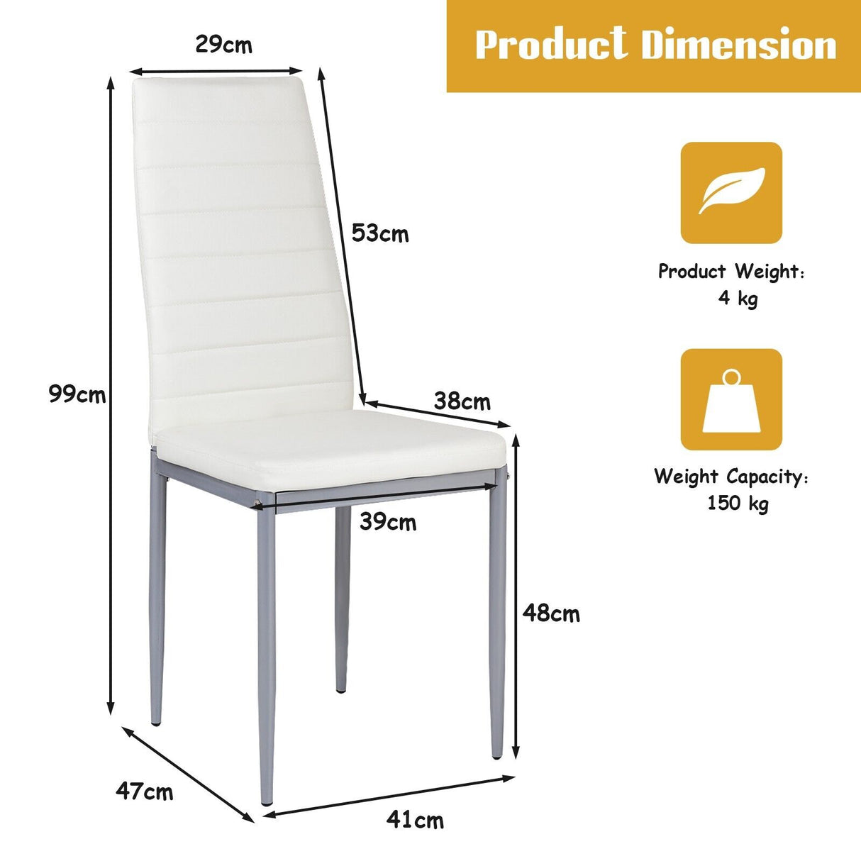Set of 4 Chairs with High Backrest for Dining Room/Restaurant-White