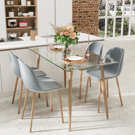 Modern Glass Rectangular Dining Table with Metal Legs