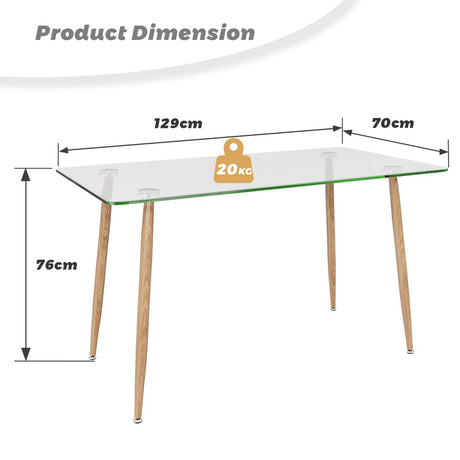 Modern Glass Rectangular Dining Table with Metal Legs