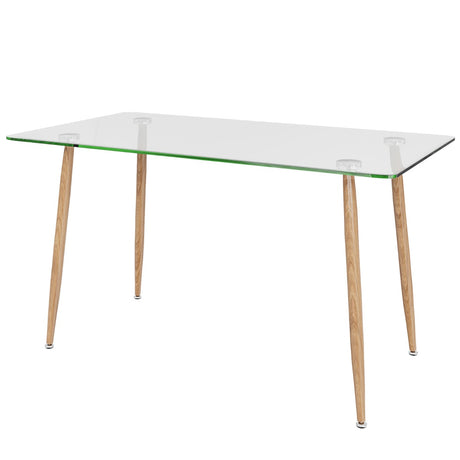 Modern Glass Rectangular Dining Table with Metal Legs