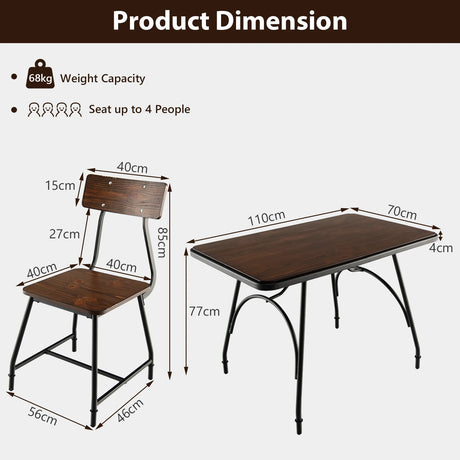 5 Piece Dining Table Set with Metal Frame for Kitchen/Dining Room