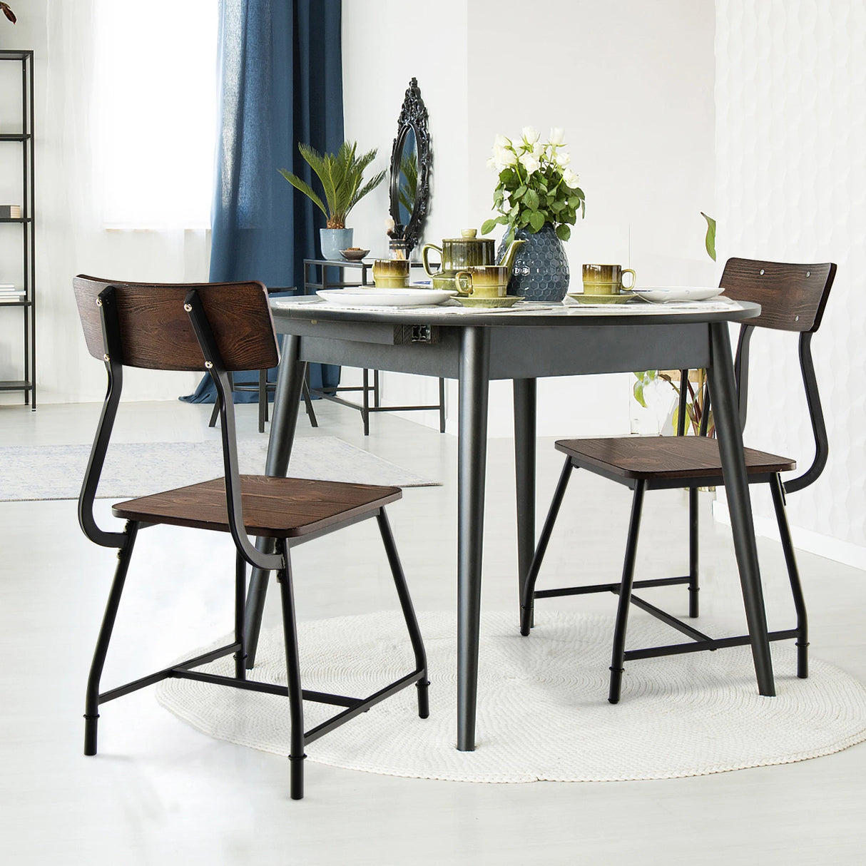 2 Pieces Modern Dining Room Side Chairs with Metal Frame-Brown