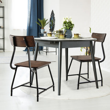 2 Pieces Modern Dining Room Side Chairs with Metal Frame-Brown