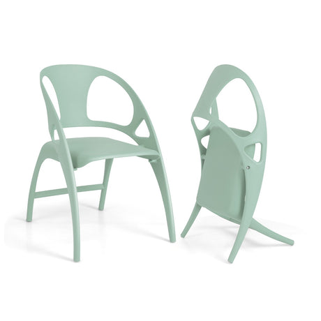 Folding Dining Chairs Set of 2 with Armrest and High Backrest-Green