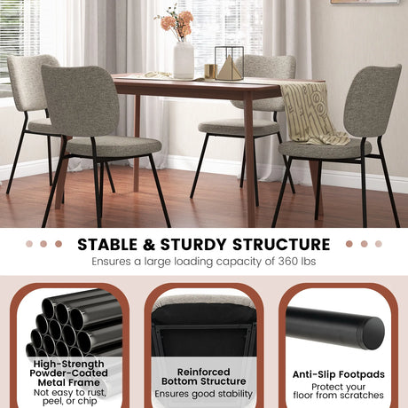 Set of 2 Modern Armless Dining Chairs with Linen Fabric-Gray