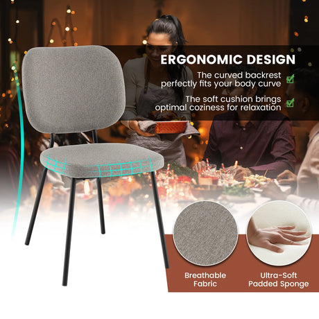 Set of 2 Modern Armless Dining Chairs with Linen Fabric-Gray