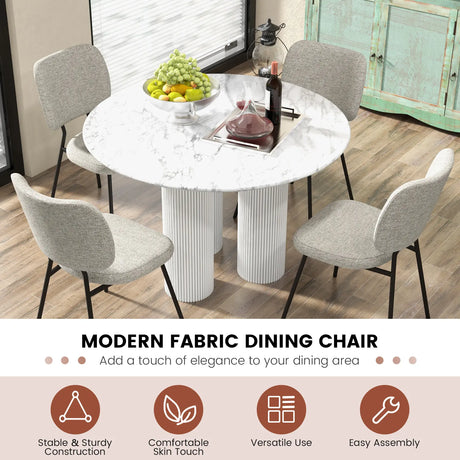 Set of 2 Modern Armless Dining Chairs with Linen Fabric-Gray