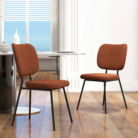 Set of 2 Modern Armless Dining Chairs with Linen Fabric-Orange