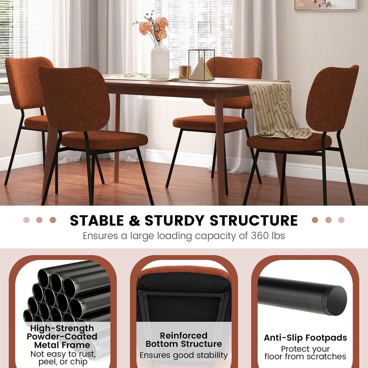 Set of 2 Modern Armless Dining Chairs with Linen Fabric-Orange