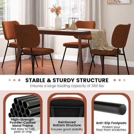 Set of 2 Modern Armless Dining Chairs with Linen Fabric-Orange