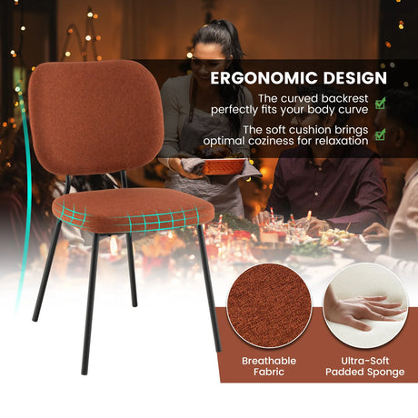 Set of 2 Modern Armless Dining Chairs with Linen Fabric-Orange
