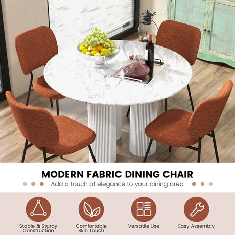 Set of 2 Modern Armless Dining Chairs with Linen Fabric-Orange