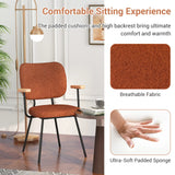 Set of 2 Modern Fabric Dining Chairs with Armrest and Curved Backrest-Orange
