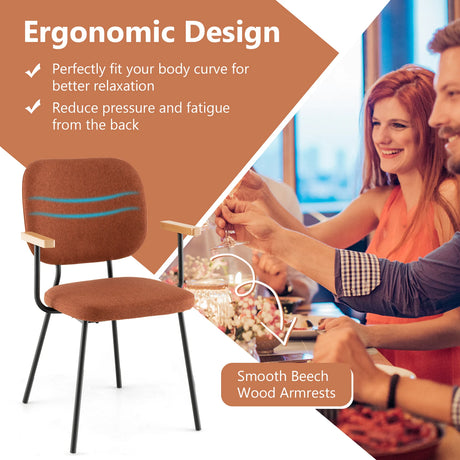 Set of 2 Modern Fabric Dining Chairs with Armrest and Curved Backrest-Orange