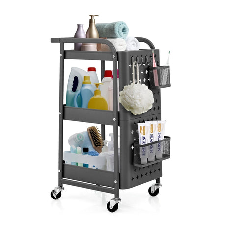 Kitchen Storage Trolley Cart with 3-Tier Shelves-Grey
