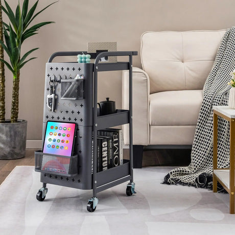 Kitchen Storage Trolley Cart with 3-Tier Shelves-Grey