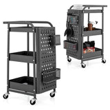 Kitchen Storage Trolley Cart with 3-Tier Shelves-Grey
