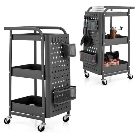 Kitchen Storage Trolley Cart with 3-Tier Shelves-Grey
