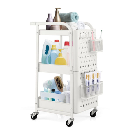 Kitchen Storage Trolley Cart with 3-Tier Shelves-White