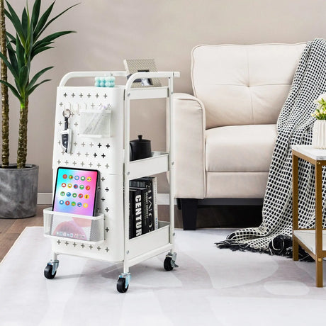 Kitchen Storage Trolley Cart with 3-Tier Shelves-White