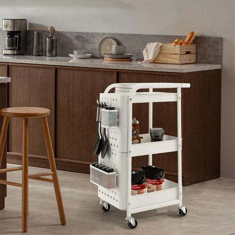 Kitchen Storage Trolley Cart with 3-Tier Shelves-White