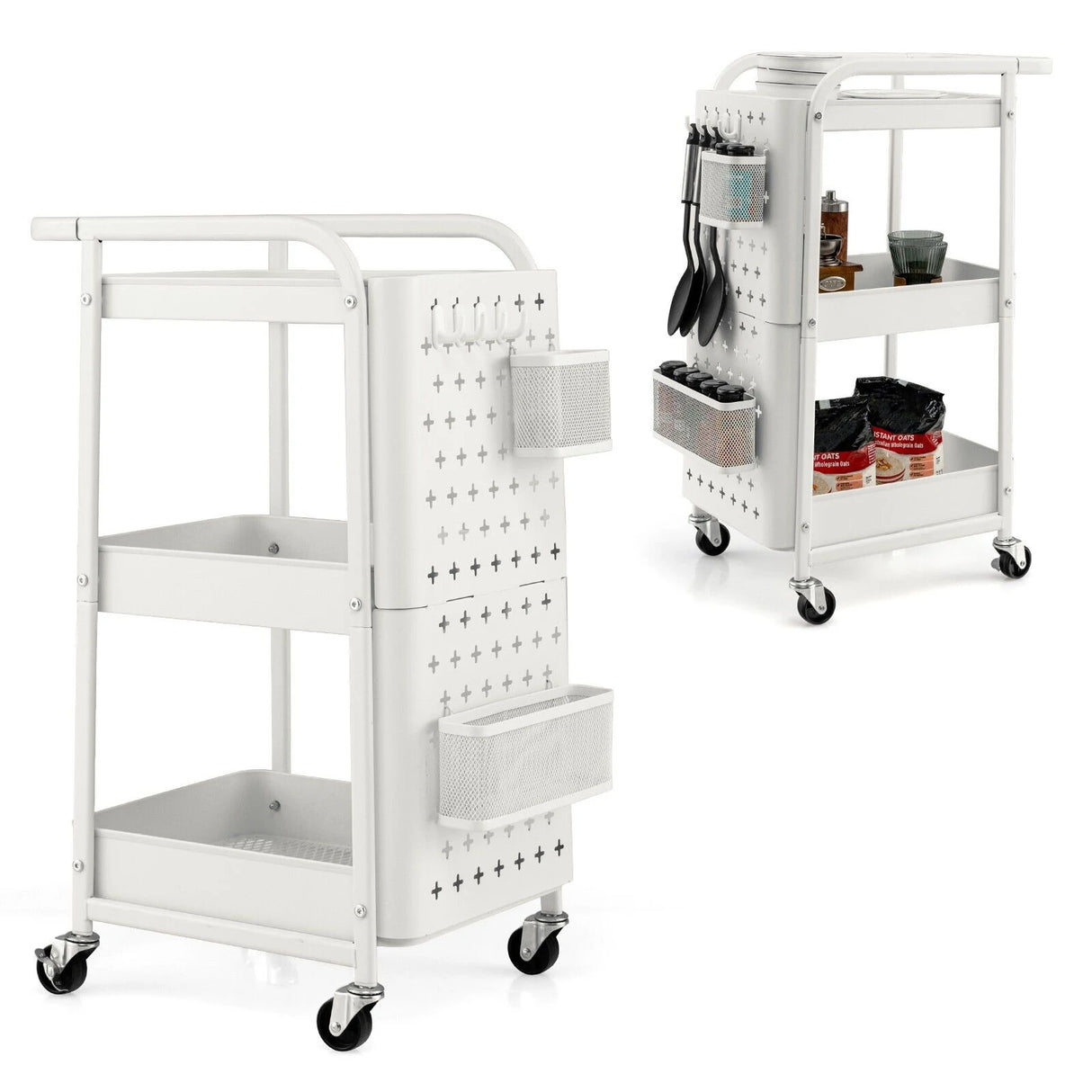 Kitchen Storage Trolley Cart with 3-Tier Shelves-White