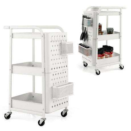 Kitchen Storage Trolley Cart with 3-Tier Shelves-White