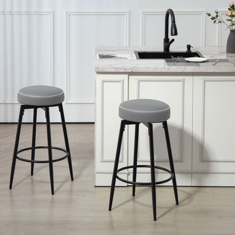 HOMCOM Set of Two Faux Leather Bar Stools - Grey/Black
