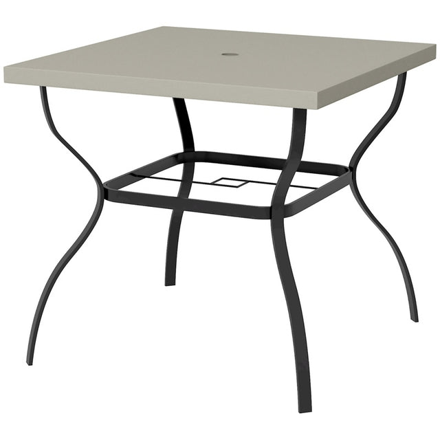 Outsunny Four-Seater Steel Garden Table, with Parasol Hole - Grey/Black