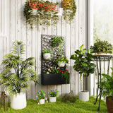 Outsunny Outdoor Metal Planter, with Back Trellis - Black