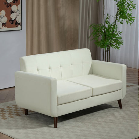 HOMCOM Two-Seater Linen-Look Sofa - Cream