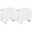 HOMCOM Bedside Table with 2 Drawers, Nightstand with Handles and Elevated Base, Side Table for Bedroom, Living Room, Set of 2, White