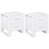 HOMCOM Bedside Table with 2 Drawers, Nightstand with Handles and Elevated Base, Side Table for Bedroom, Living Room, Set of 2, White