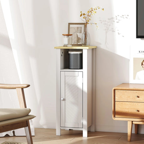 kleankin Slim Bathroom Storage Unit with Open Shelf, Bathroom Storage Cabinet with Adjustable Shelf, 32 x 30 x 80 cm, White