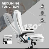 Vinsetto Massage Recliner Chair Heated Office Chair with Six Massage Points Linen-Feel Fabric 360 Swivel Wheels Cream White