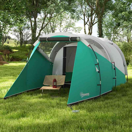 Outsunny Three-Man, 3000mm Water-Resistant Two-Room Tunnel Tent - Green