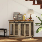 PawHut Dog Crate Furniture for Large Dogs, Double Dog Cage for Small Dogs, with Sliding Doors - Oak Tone