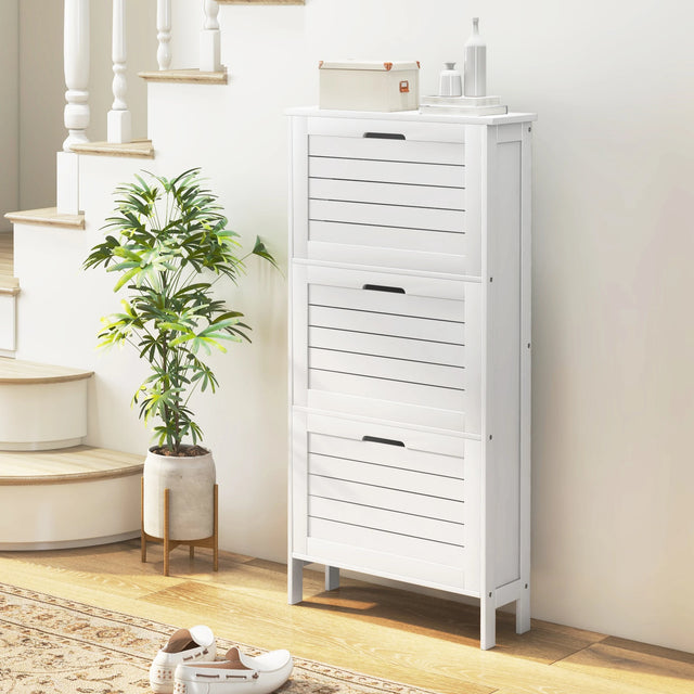 HOMCOM Narrow Shoe Cabinet with 3 Flip Drawers - White