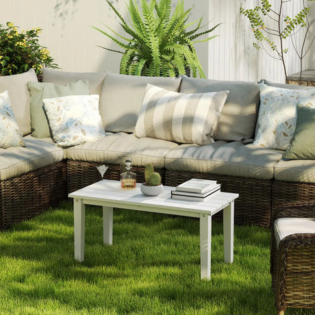 Outsunny Outdoor Garden Coffee Table, HDPE All-Weather Rectangular Outdoor Garden Table with Slatted Tabletop for Patio, Balcony, 91 x 44 x 42 cm, White