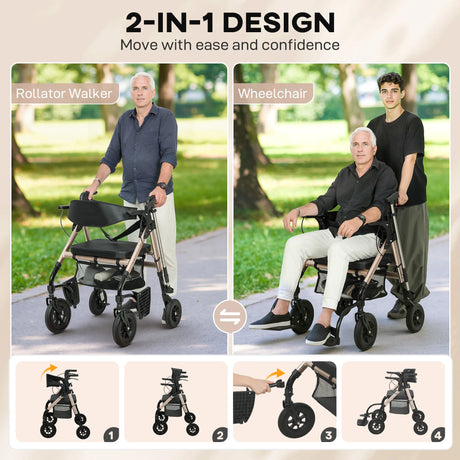HOMCOM Rollator Walker Wheelchair, with Seat - Black
