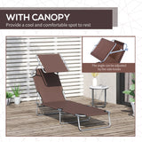 Outsunny Outdoor Foldable Sun Lounger, 4 Level Adjustable Backrest  Reclining Sun Lounger Chair with Angle Adjust Sun Shade Awning for Beach, Garden, Patio, Brown