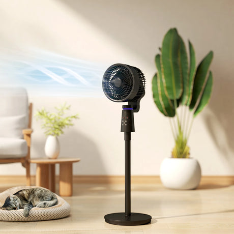 HOMCOM Pedestal Air Circulation Fan with Oscillating, Light Off, Black