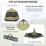 Outsunny Six Man Hexagon Camping Tent with Hang Hook and Carry Bag - Dark Green and Light Grey