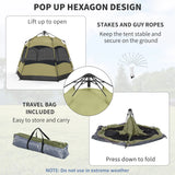 Outsunny Six Man Hexagon Camping Tent with Hang Hook and Carry Bag - Dark Green and Light Grey