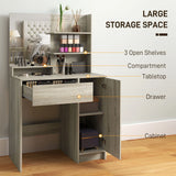 HOMCOM Dressing Table and Stool Set, with Storage - Wood-Effect