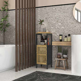 HOMCOM Bamboo-Blend Retro Cut-Out Bathroom Storage Unit, with Cupboard