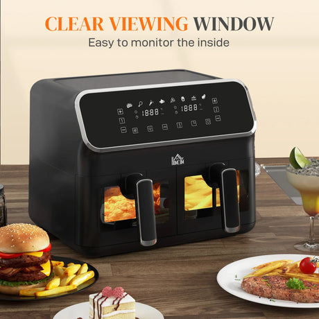 HOMCOM 8L Dual Basket Air Fryer, 80-200, with Sync Function - Black/Silver