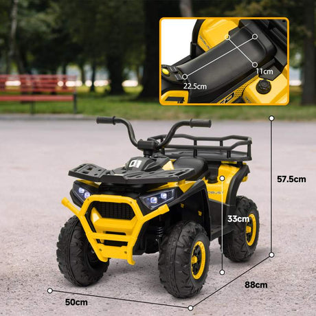 AIYAPLAY 12V Kids Electric Ride on ATV, Battery Powered Quad Bike w/ Spring Suspension, Forward Backward, Storage Basket - Yellow