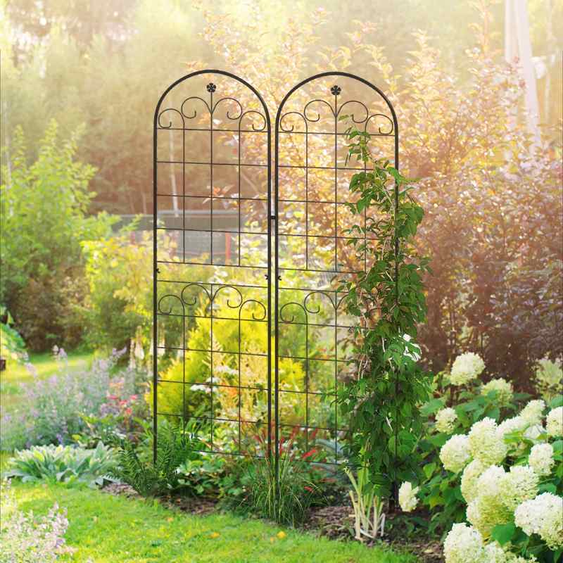 Outsunny Metal Trellis Set of 2, Garden Trellis for Climbing Plants Support Frames, Floral Design